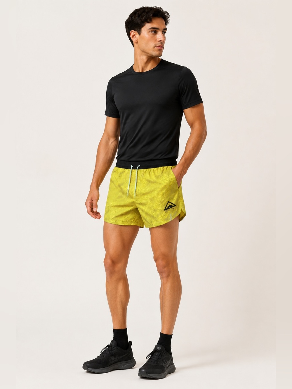 Nike Men's Neon Yellow Running Shorts with Logo